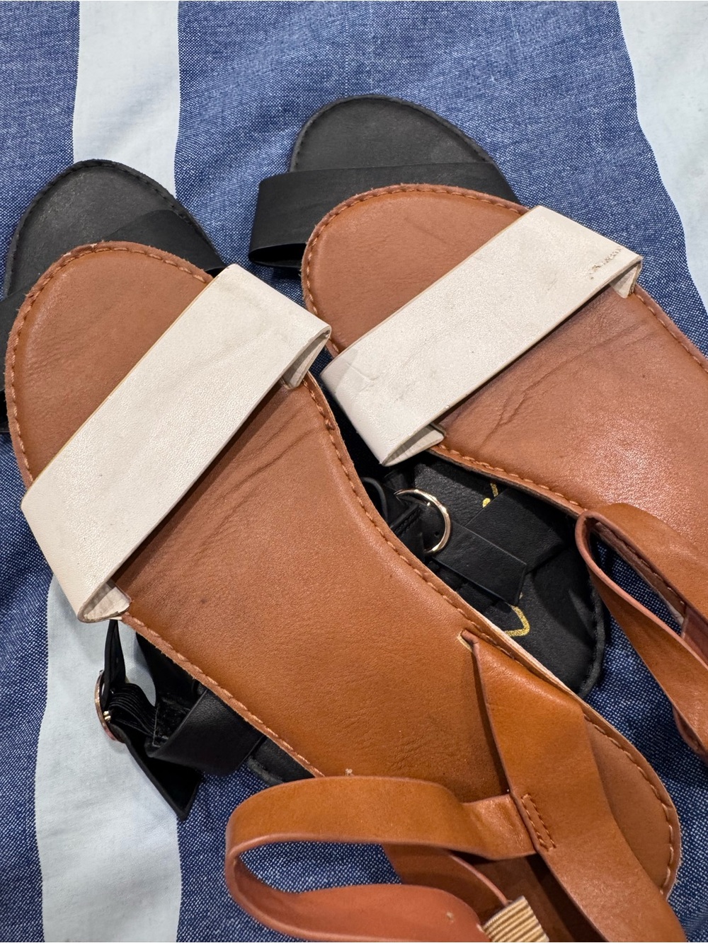 Women’s Tan Leather Sandals with Cream Strap - Picture 6 of 6
